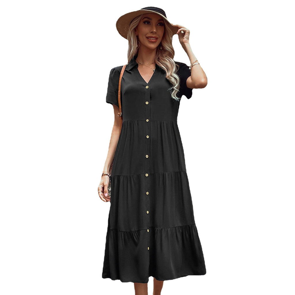 Damen Hemdblusenkleid mit eleganten Knopfdetails und voluminösem Rock GR