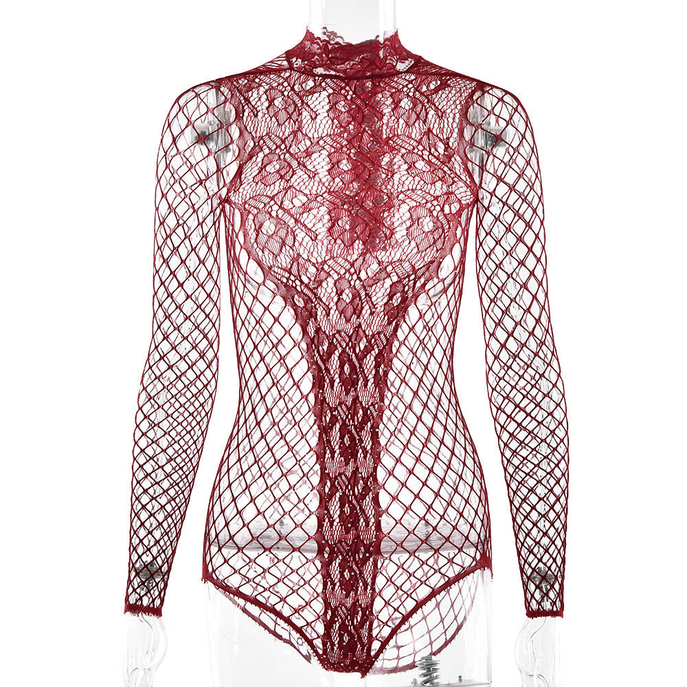 Women's erotic lace bodysuit with sophisticated mesh design, size