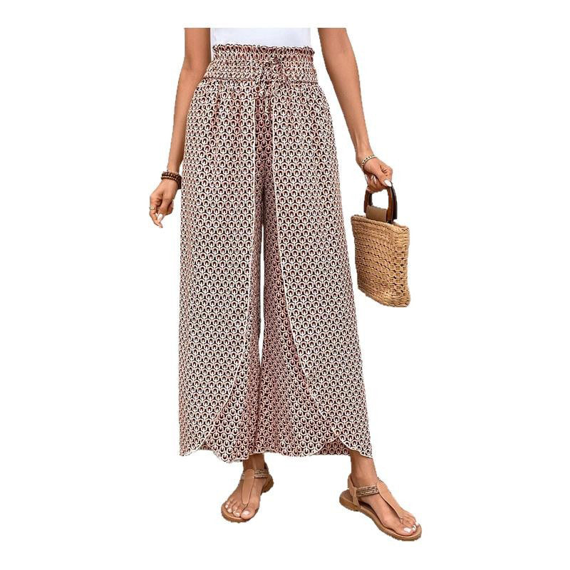 Damen weite Sommerhose mit floralem Muster und elastischem Bund GR