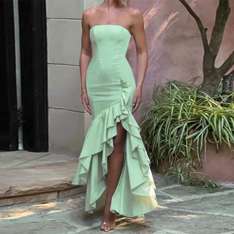 Damen Abendkleid mit beweglichem Rüschenrock und figurbetontem Oberteil GR