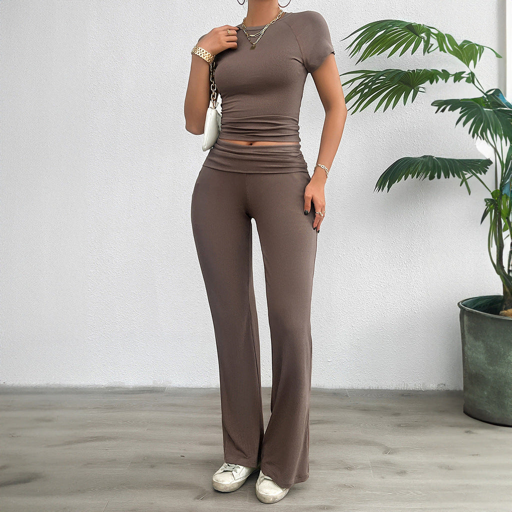 Damen Freizeit-Loungewear-Set mit cropped Oberteil und weiter Hose GR