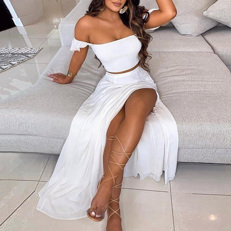 GR | Seductive Off-Shoulder One-Shoulder Split Skirt Set 