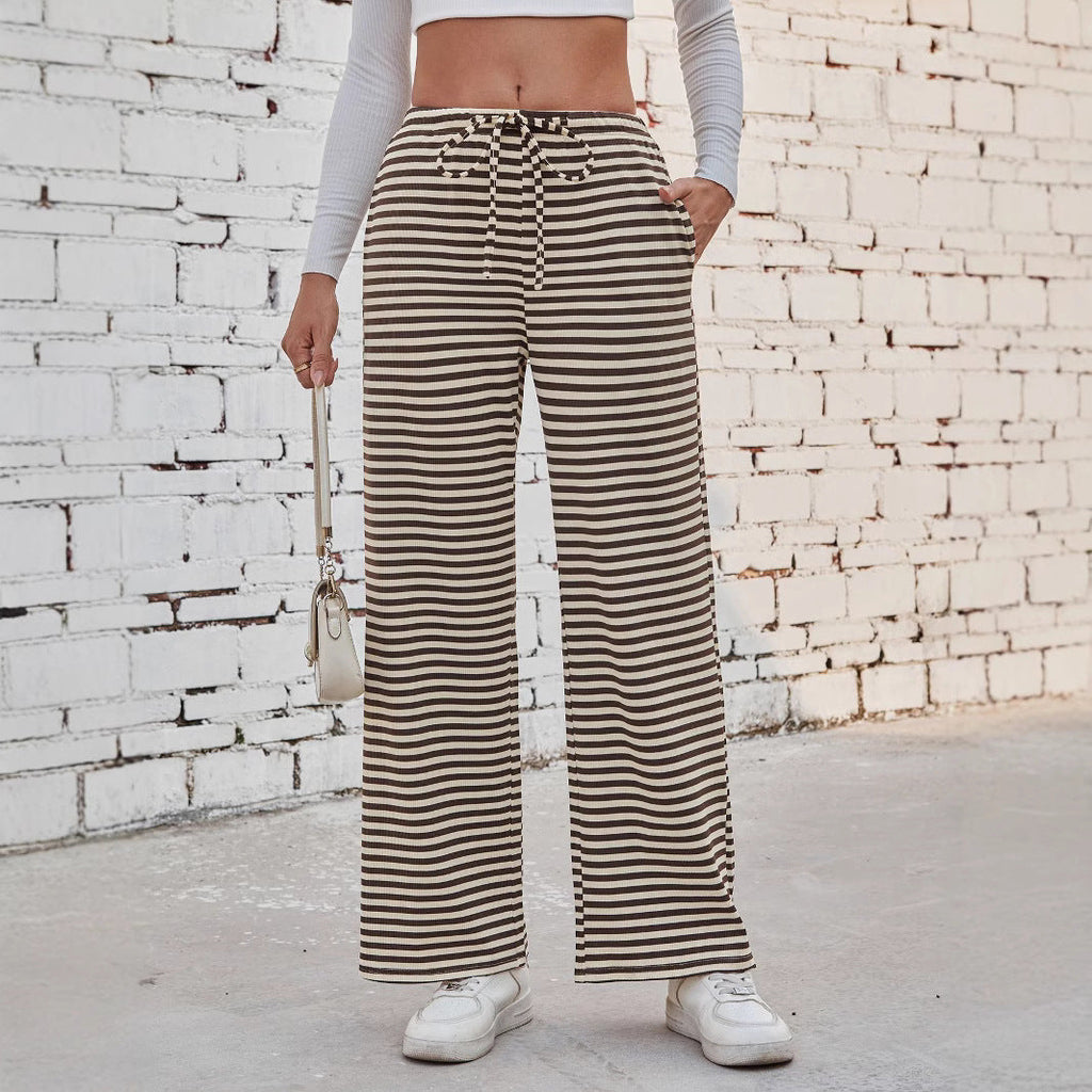 Damen weite Streifenhose mit elastischem Bund und Kordelzug GR