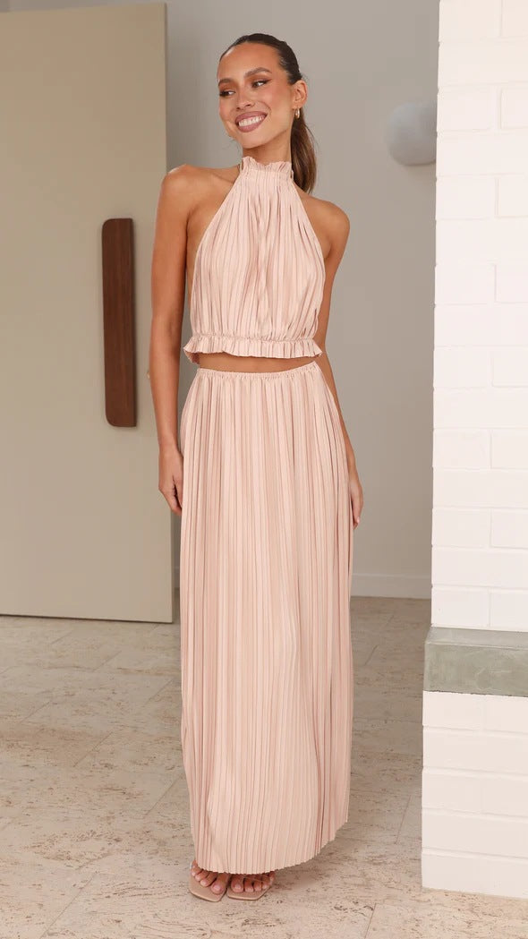 GR | Year Sexy Halter Backless Sexy Lace-up Dress Pleated Dress