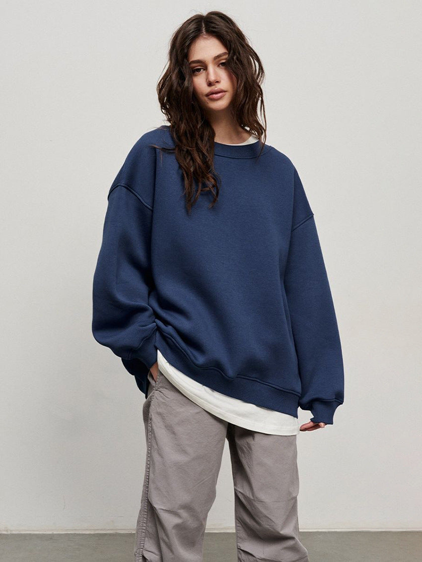 GR | Women's Loose Round Neck Fleece Sweatshirt