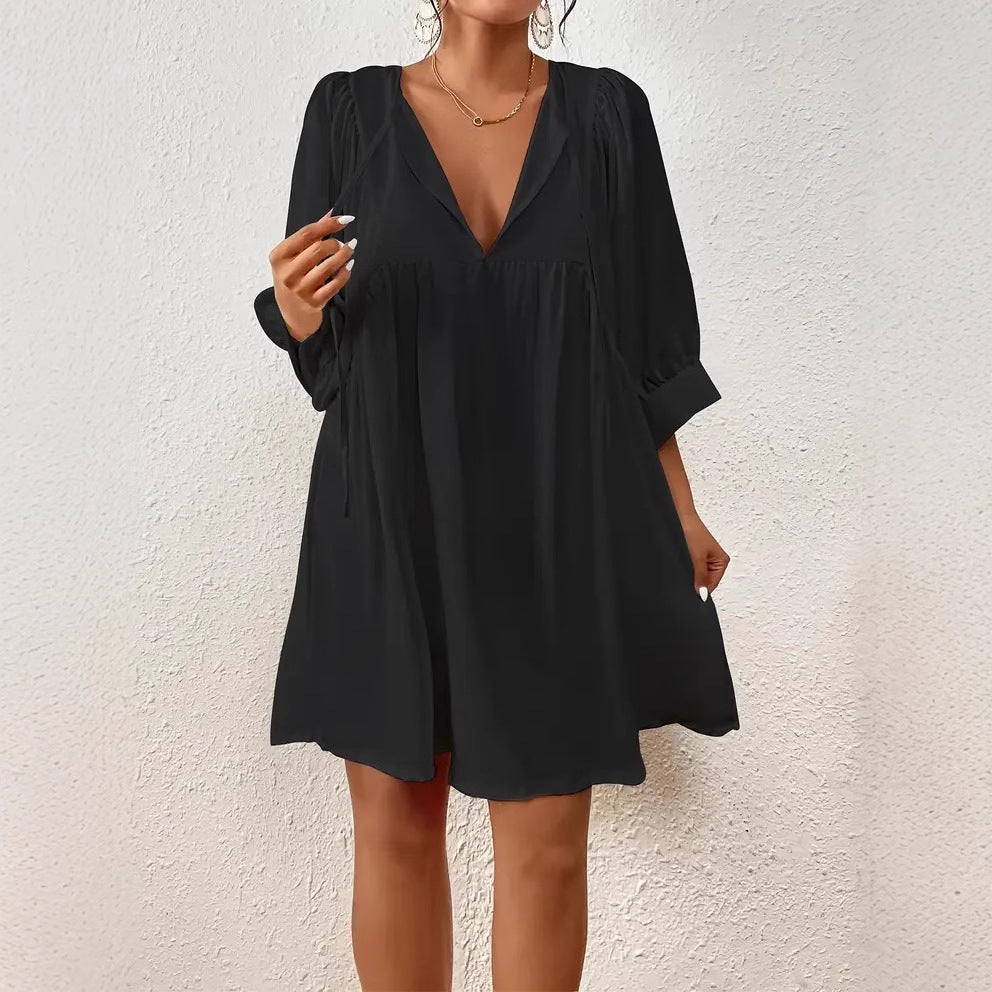 Damen lässiges Kleid mit modernen Puffärmeln GR