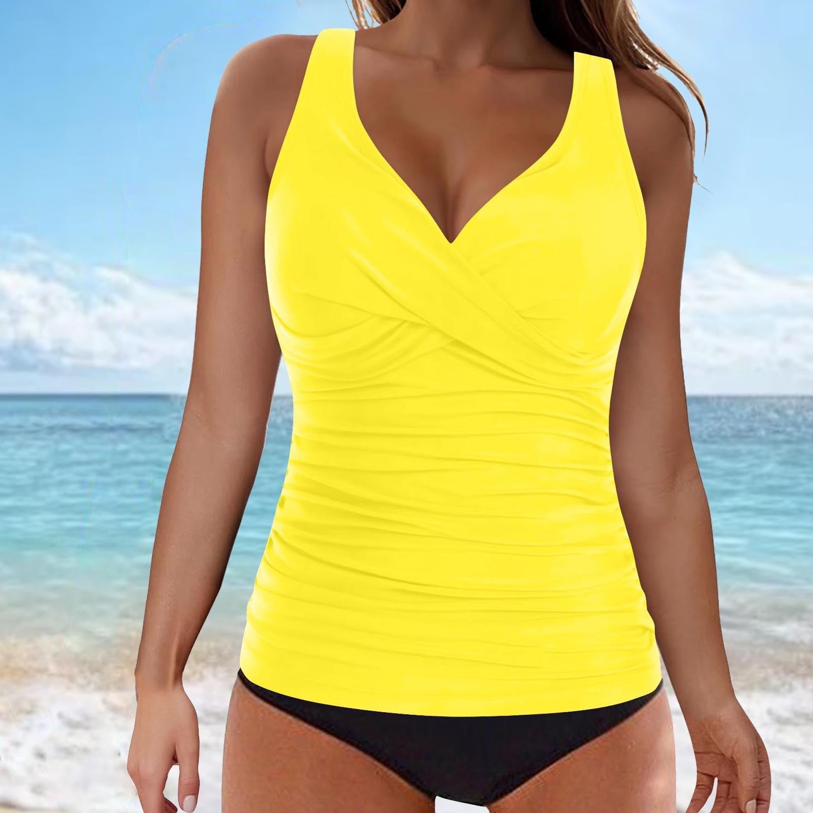 GR | Tummy Control Hook Design Printed Tankini Set