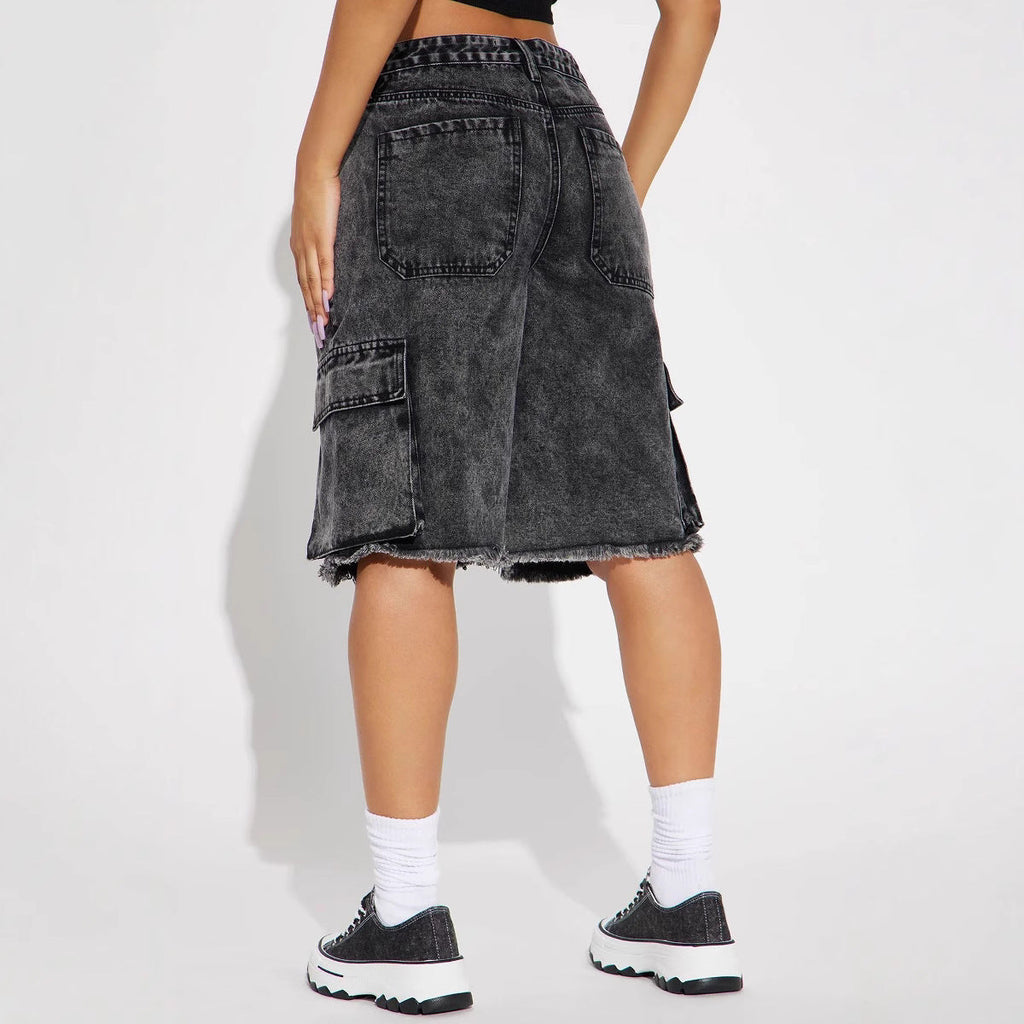 Damen Cargo-Shorts mit ausgefranstem Saum und praktischen Taschen GR
