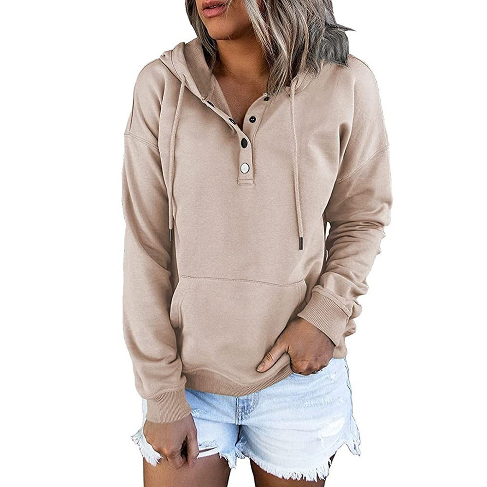 Damen Kapuzenpullover mit Knopfleiste und lässigem Schnitt GR
