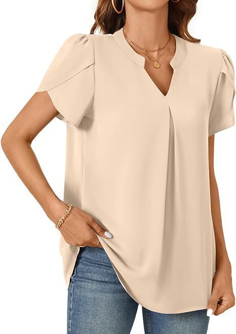 Damen Bluse mit eleganter V-Ausschnitt-Detail und leichten Puffärmeln GR