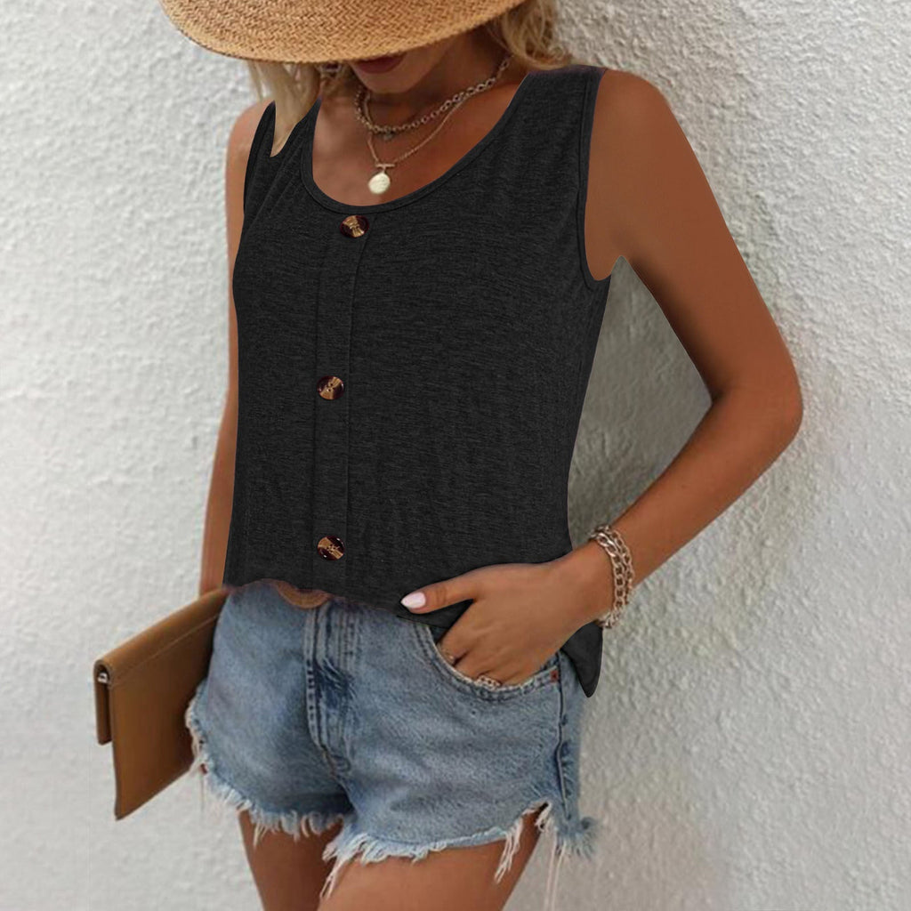 Women's sleeveless button-up top with a modern cut and comfortable fit, size [size missing]