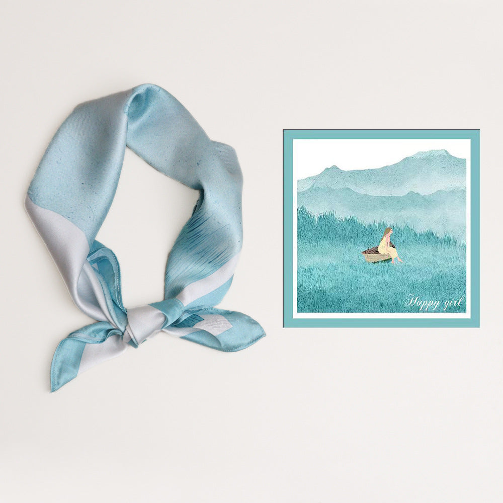 Women's silk scarf with a modern graphic design and luxurious sheen, size S