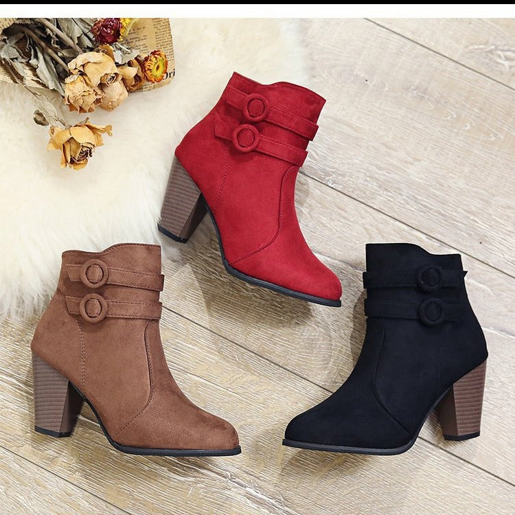 Women's ankle boots with decorative straps and elegant heel, size GR