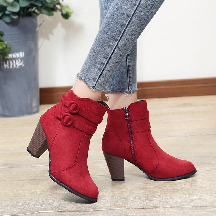 Women's ankle boots with decorative straps and elegant heel, size GR