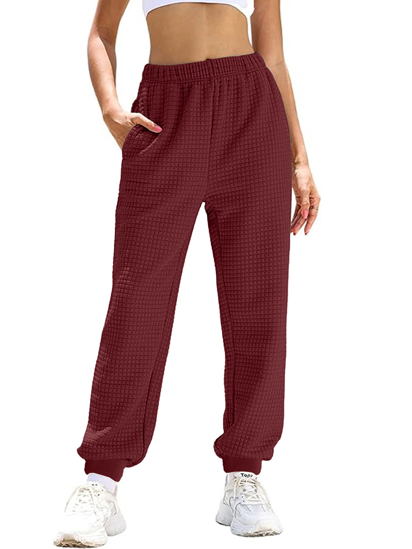 Women's loose waffle-textured jogging pants, size