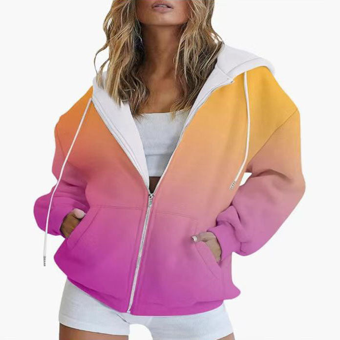Damen Kapuzenjacke mit gradient Farbverlauf und tiefen Taschen GR