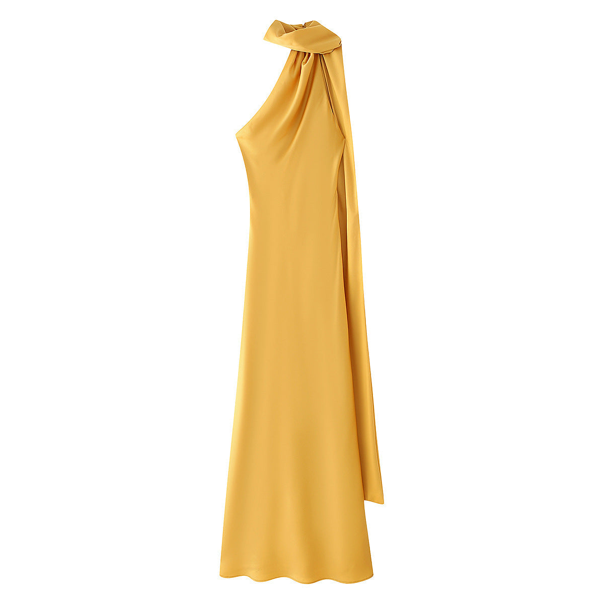Women's elegant evening dress with a one-sided cape and sophisticated draping, size GR
