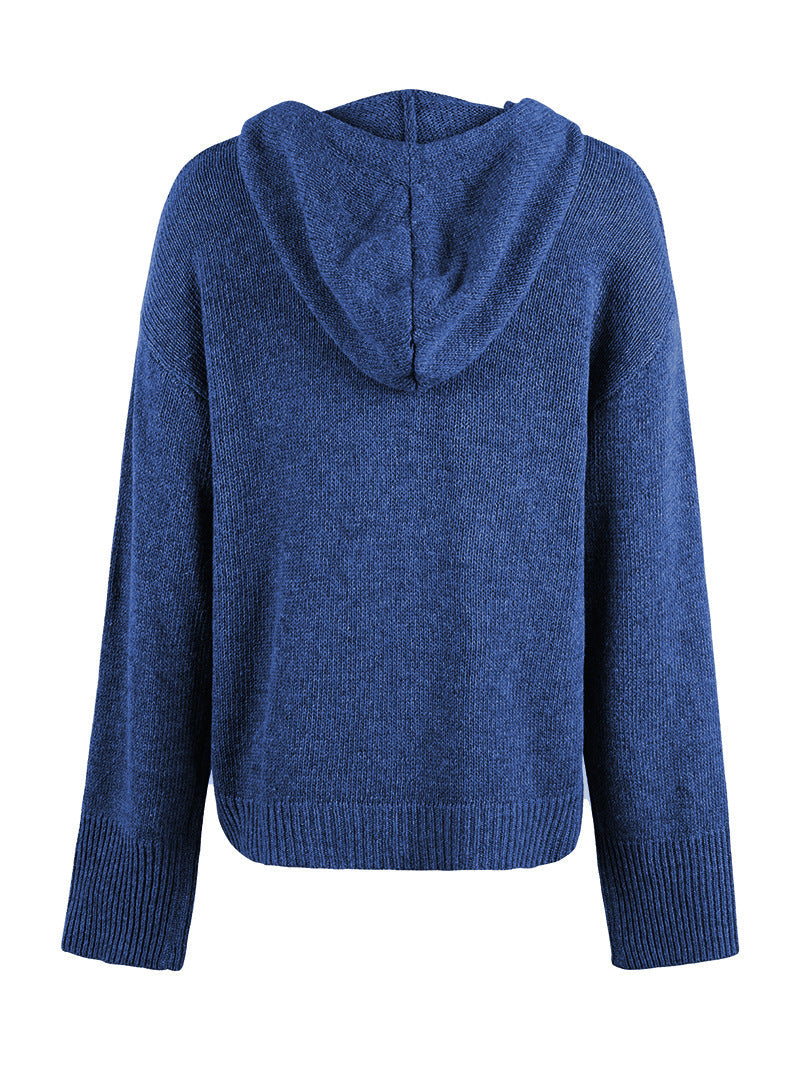 GR Kapuzen einreihiger Kordelzug Strickcardigan