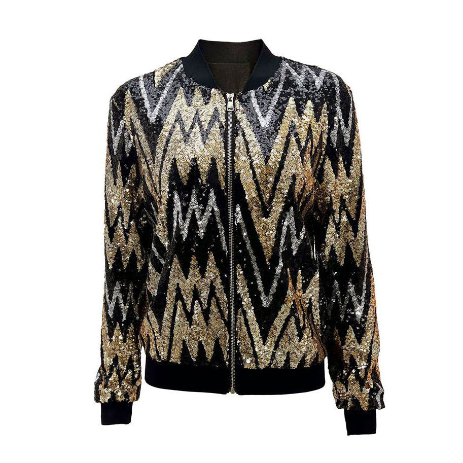 GR | Women's sequined bomber jacket with sparkling design