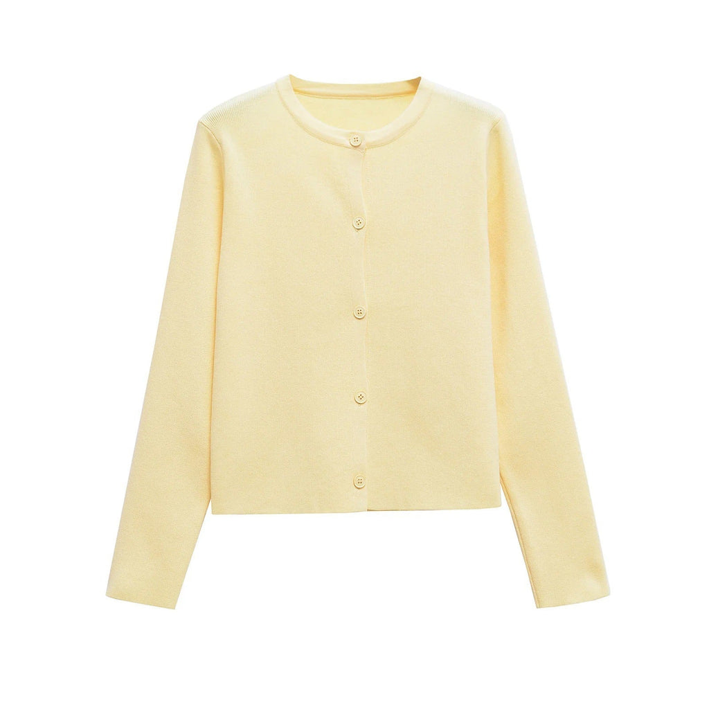 Damen Strickjacke mit knöpfbarem Design und elegantem Rundhalsausschnitt GR