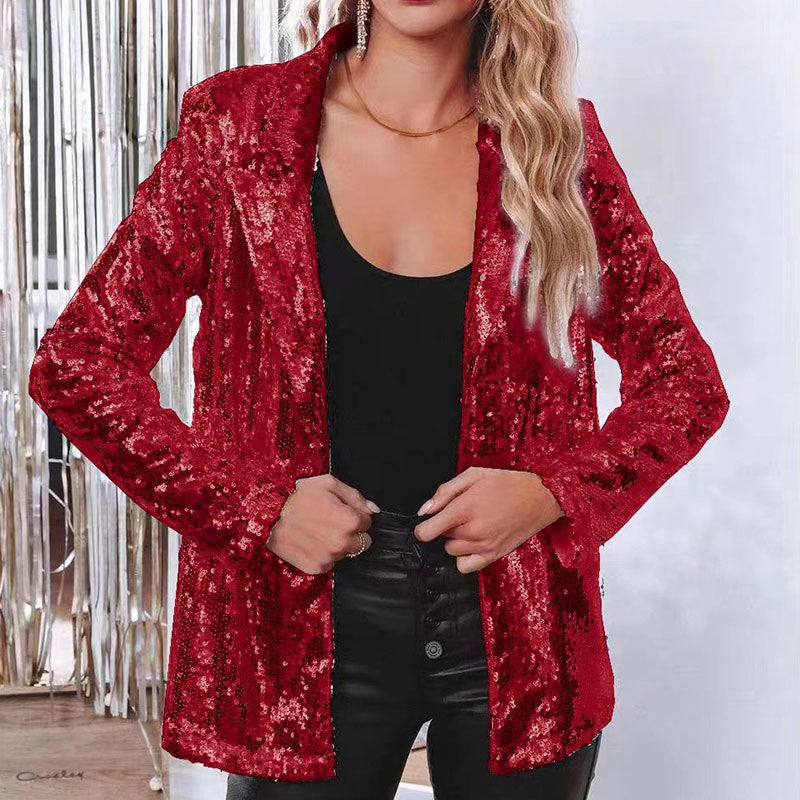Women's elegant sequined blazer with shimmering finish, size GR