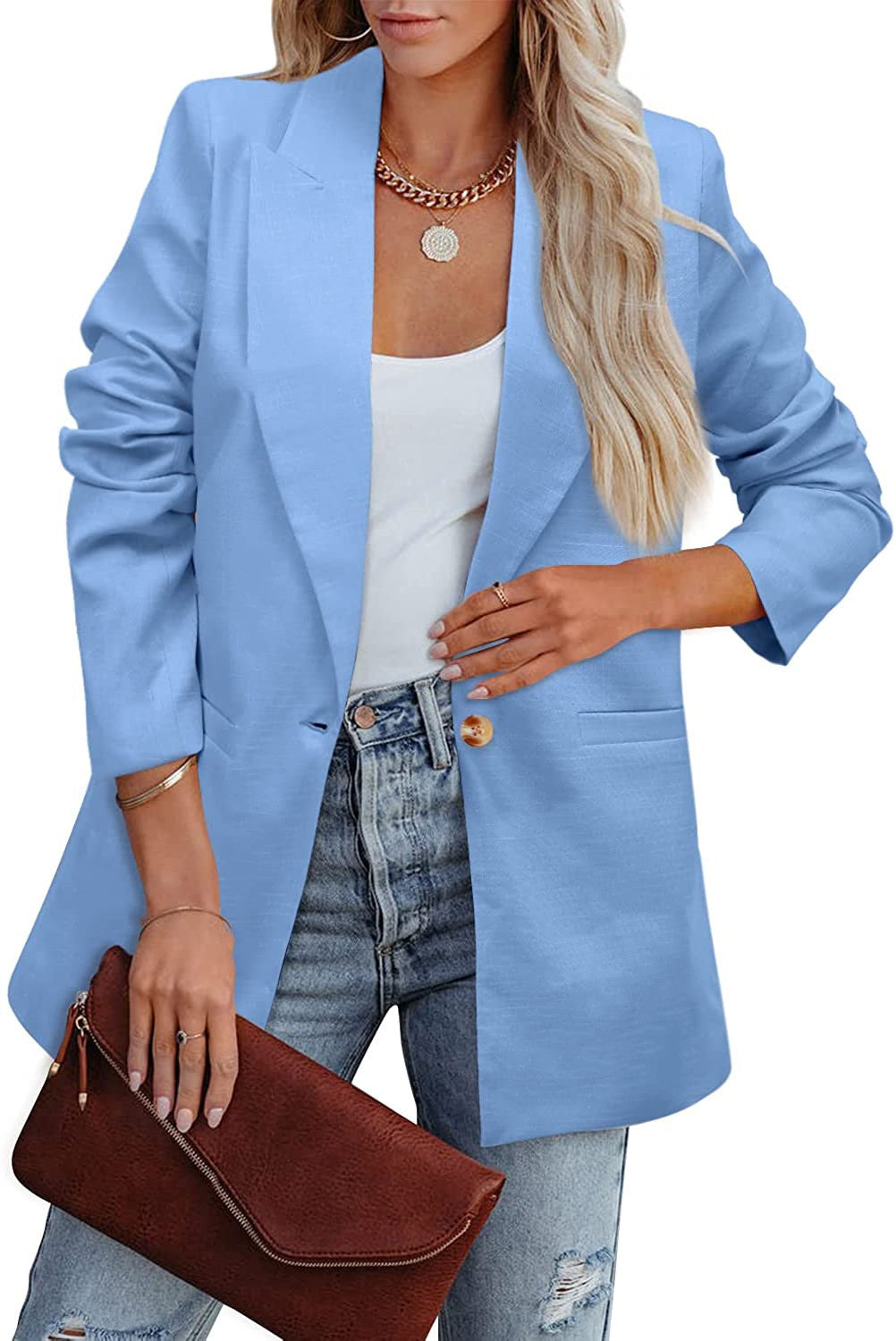 GR | Double-breasted blazer with gathered sleeves and pockets