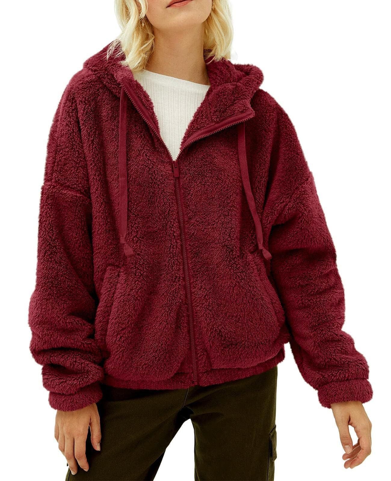 Women's fleece jacket with cozy lining and practical hood design, size S