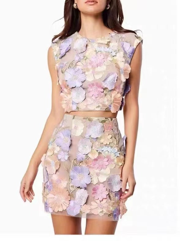 GR | Sleeveless Crop Top Bodycon Skirt Two-Piece Set