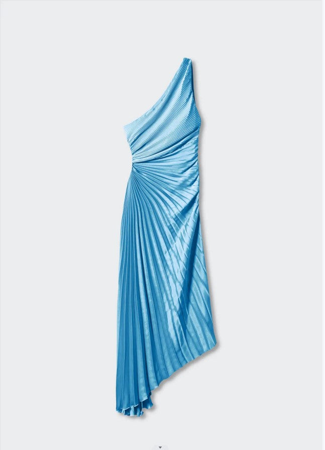 GR | One Shoulder Plissee Midi Kleid