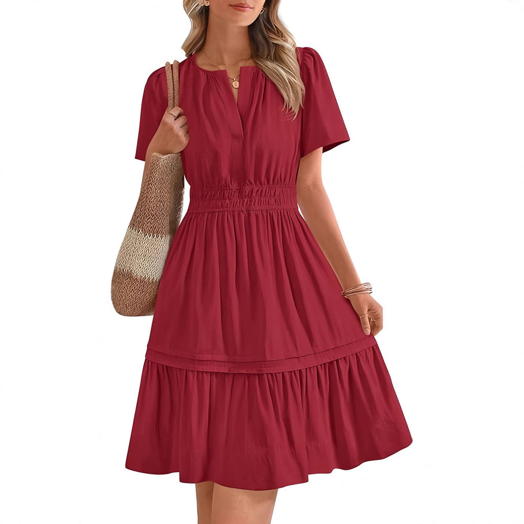 Damen gesmoktes Freizeitkleid mit voluminösem Rock GR