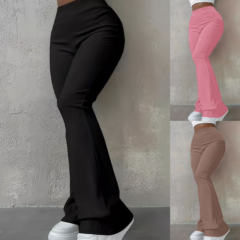Women's bootcut trousers with high waist and elasticated waistband, size