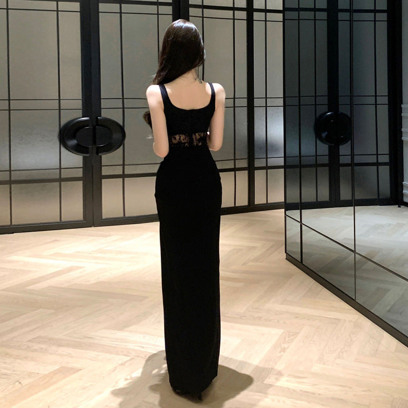 GR | Lace high-slit strapless evening dress