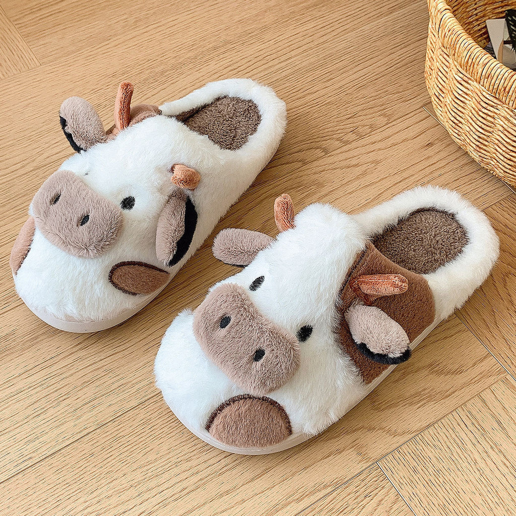 GR | Plush Slippers with Animal Cow Design for Women