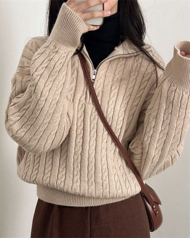 GR Vintage Rollkragen Reißverschluss Twist Strickpullover