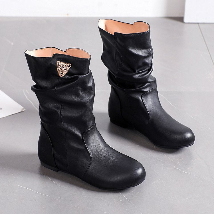 Women's fashionable boots with a casual pleated design and elegant heel, size S