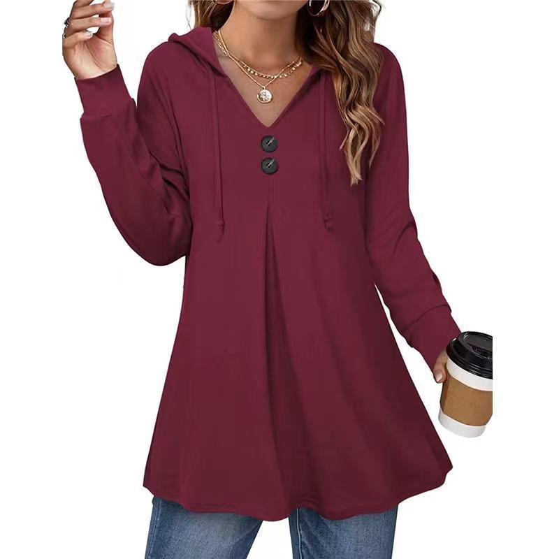 Damen Kapuzenpullover mit Knopfleiste und ausgestelltem Schnitt GR
