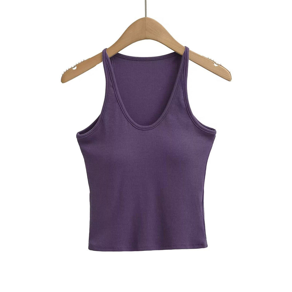 Damen ärmelloses Sporttop mit tiefem U-Ausschnitt und elastischem Material GR