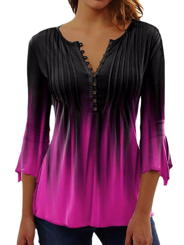 Damen Bluse mit Ombre-Effekt und Knopfleiste GR