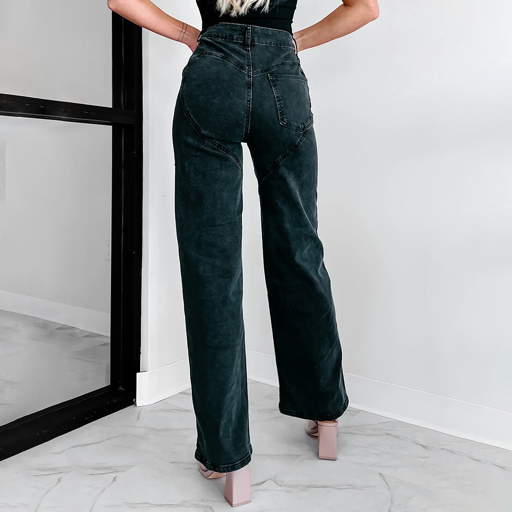 GR | Lässige Nieten Ripped Straight Leg Damen Jeans