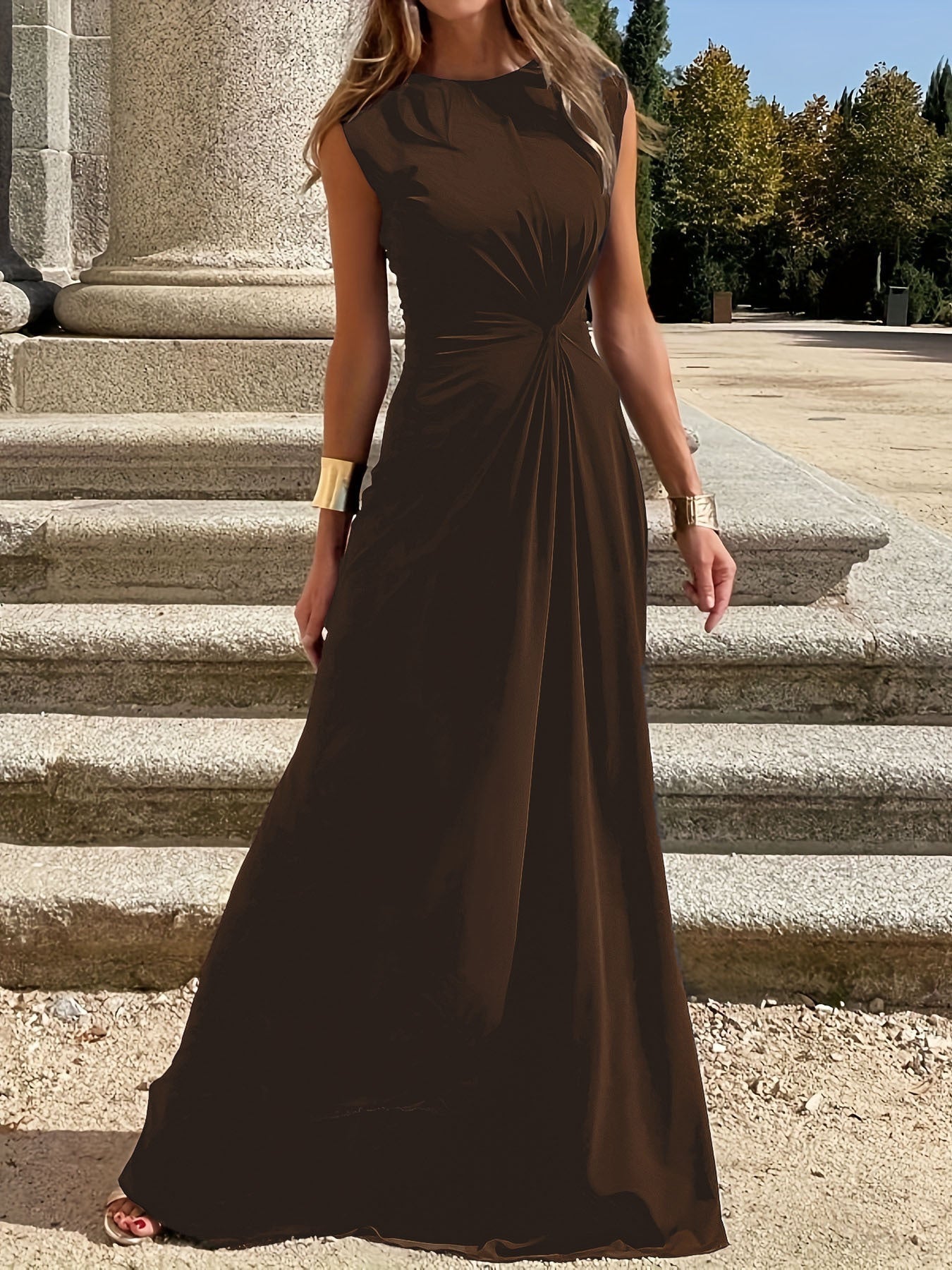 GR | Elegant long-sleeved dress with lapels and a smooth V-neck for women