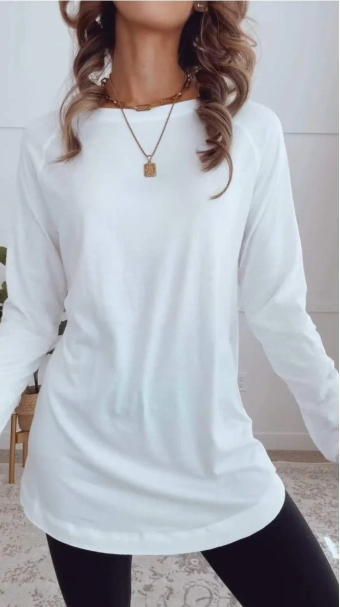 GR | Einfarbiges Rundhals-Casual-Top