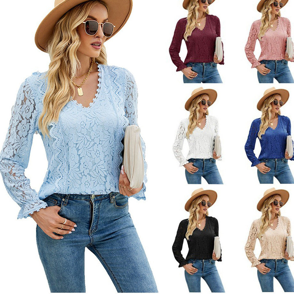 GR | Hollow Lace Sexy Knitted Long Sleeve Top