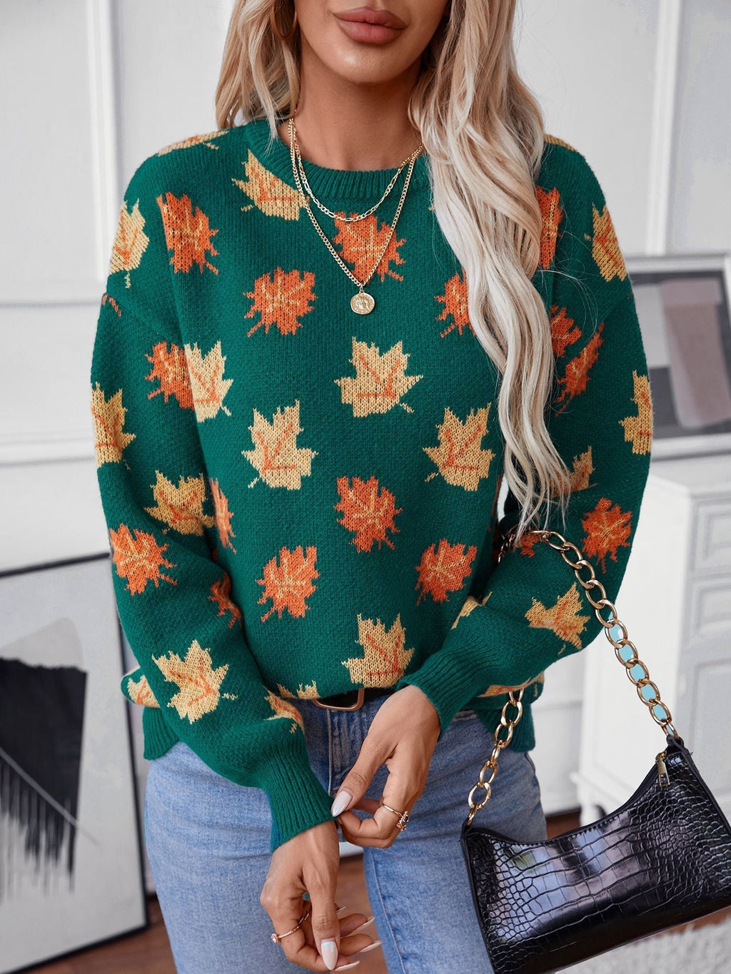 GR Maple Leaf Jacquard Freizeit Pullover Sweater