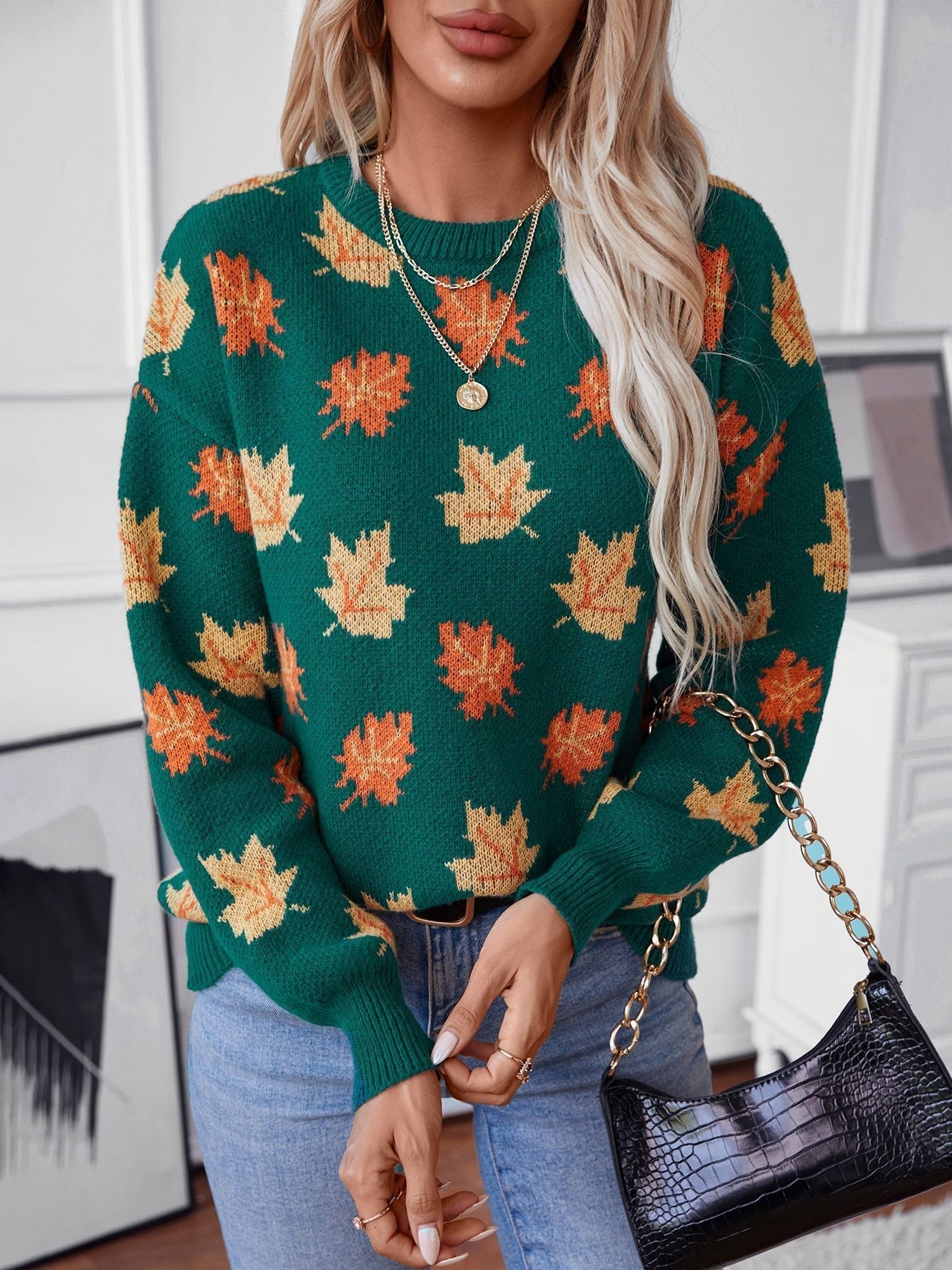 GR Maple Leaf Jacquard Freizeit Pullover Sweater