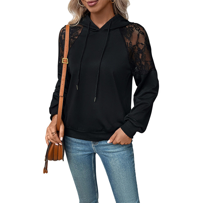Damen Kapuzenpullover mit eleganter Spitzen-Details GR