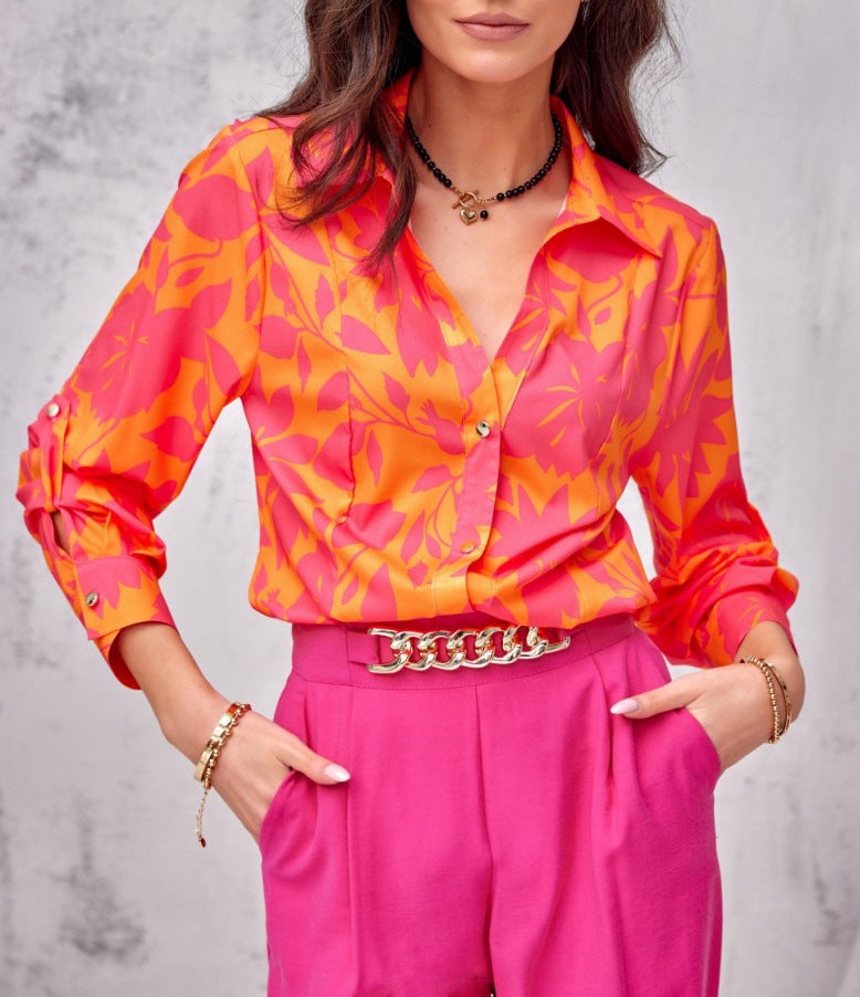 GR | Floral button-front long-sleeved top/shirt