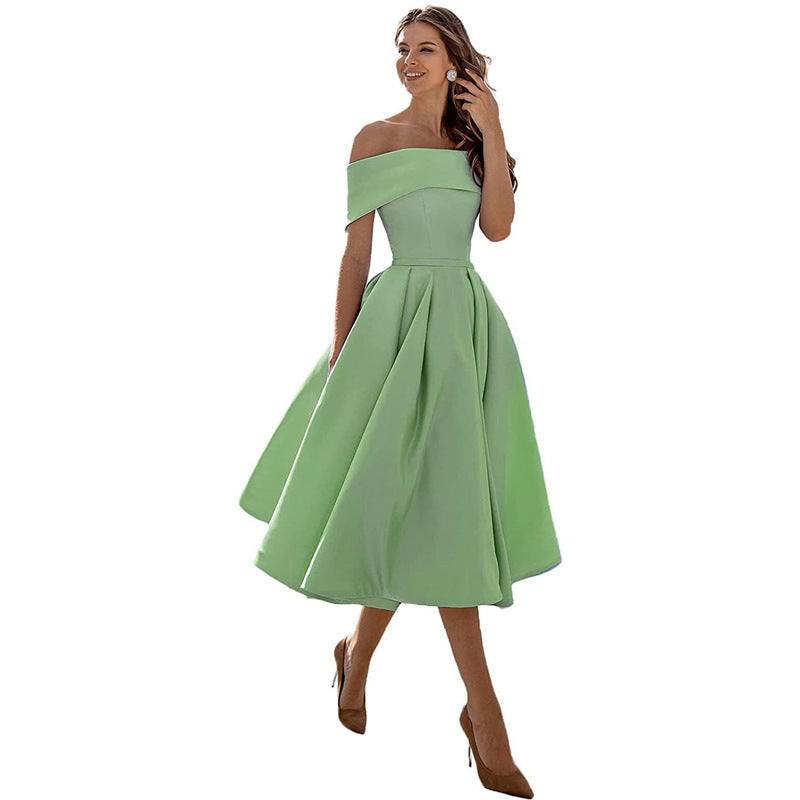 GR | Casual Fashion Satin Cocktail Dress Strapless 
