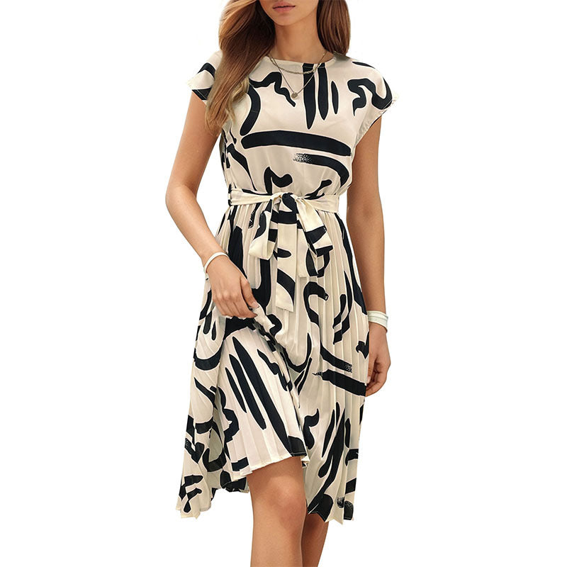 Women's midi dress with asymmetrical cut and fashionable tie belt, size