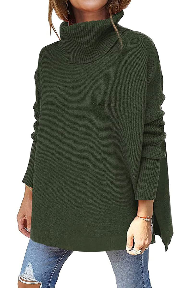 Women's oversized roll-neck sweater with textured knit design, size