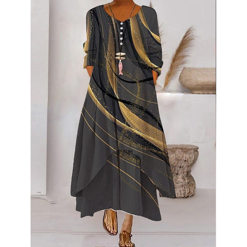 GR | Maxikleid mit Langen Ärmeln und Knopfverschluss